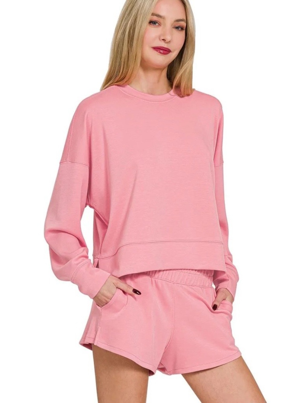 Zenana Scuba Long Sleeve Sweatshirt & Shorts Set. NWOT